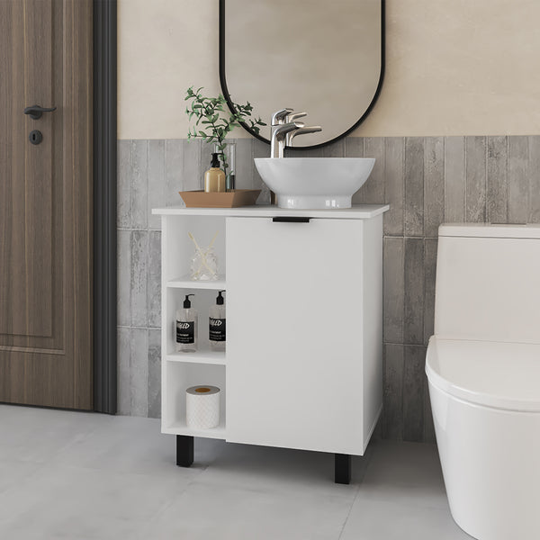 English Elm Stites Engineered Wood Vanity Sink with Integrated Basin, Ample Storage Shelves & Cabinet, White B092P360642