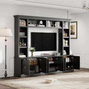 English Elm All-in-one Modern Entertainment Center with Bookcase Shelves for Living Room Display Black N710S688101B