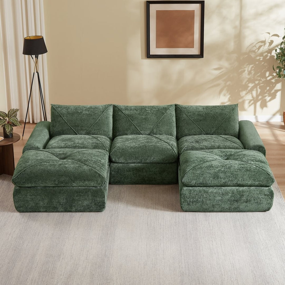 English Elm Modern Chenille Modular Sectional Sofa with Foot Pedals for Living Room Comfort Green W3396S00070