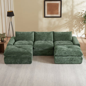 English Elm Modern Chenille Modular Sectional Sofa with Foot Pedals for Living Room Comfort Green W3396S00070