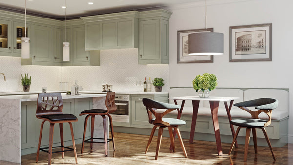 English Elm Dinette Square Marble Top Table with Walnut Bentwood Legs Seats Four Apartments B202P471543