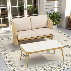 English Elm 2-person Handwoven Pe Rattan Glider Set Outdoor Patio Loveseat with Coffee Table T3773P419905