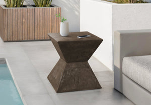 English Elm Accent Table Walnut Finish Magnesium Oxide Build for Indoor Outdoor Contemporary Use B2710P461683