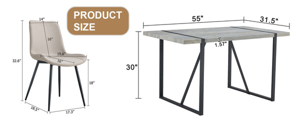 English Elm Table Set With Modern Grey Marble Mdf Top & Cushioned Chairs - Stylish, Durable, And Easy To Assemble W1151S03989-GIGA