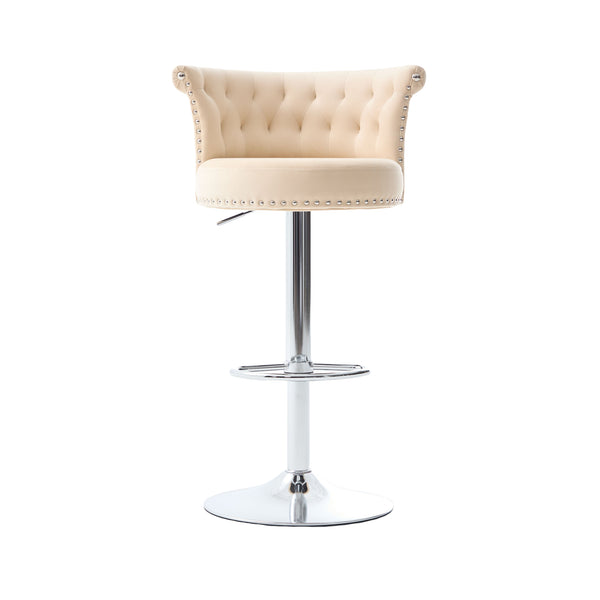 English Elm COOLMORE Velvet Bar Stool with Anti-Slip Large Base, Adjustable 360° Swivel, Plush Foam Comfort Beige W1539P320504