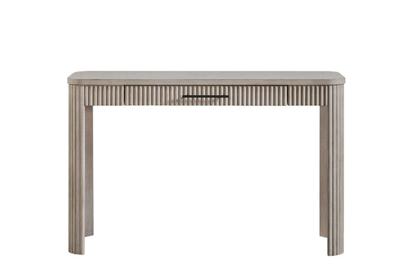 English Elm Taupe Reeded Writing Desk with Birch Veneer, Solid Wood & MDF, 1 Drawer — Casual Transitional Style B2699P271424