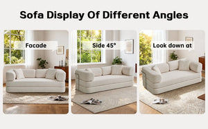 English Elm Floor Floor Couch Convertible 5-in-1 Corduroy Sofa Bed with Pillow-to-Blanket, Reinforced Frame Cream W3565P354961