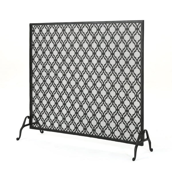 English Elm Christopher Knight Home® - FIRE Iron Single Panel Elmer Fireplace Screen — Durable Decorative Hearth Shield Protects Home Interiors Black 61130.00BLK