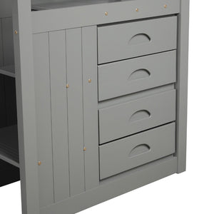 English Elm Full Over Staircase Bunk Bed with Twin Trundle and Built-in Storage Drawers LT000126AAE-1
