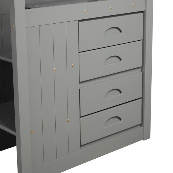 English Elm Full Over Staircase Bunk Bed with Twin Trundle and Built-in Storage Drawers LT000126AAE-2