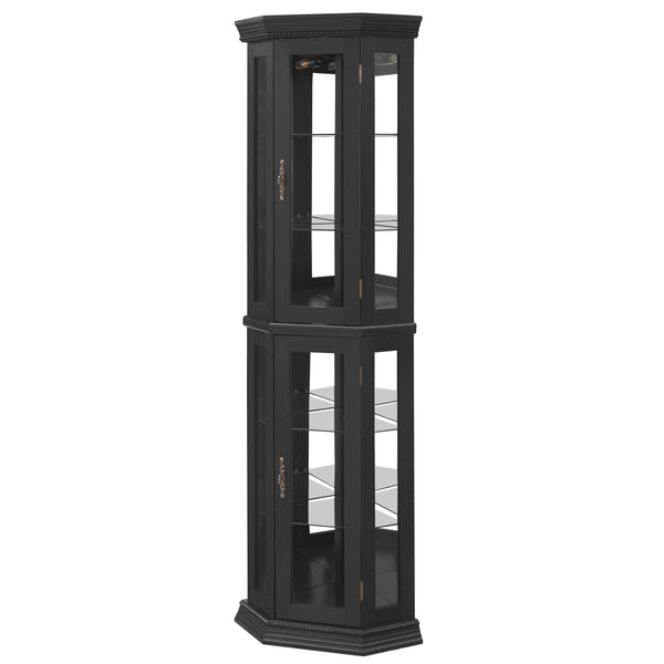 English Elm Lighted Corner Curio Cabinet - Elegant Display With Adjustable Shelves & Ambient Lighting - Black W1758P300129