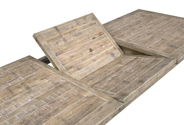 English Elm Wallace & Bay - Dining Table with Leaf Taupe Solid Pine Frame 80–108" Butterfly Leaf Extendable Rustic Elegance B361S00016