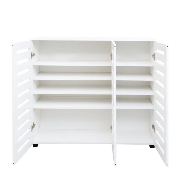 English Elm Shoe Cabinet 4-Tier Adjustable Shelves Louvered Door Shoe Rack Organizer for Entryway Hallway White W331P242459