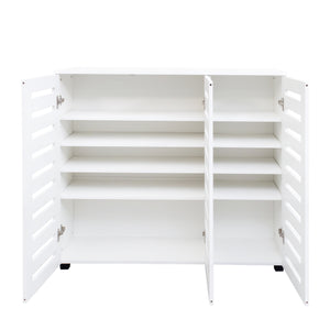 English Elm Shoe Cabinet 4-Tier Adjustable Shelf Organizer with Louvered Doors for Entryway, Bedroom, Closet White W331P242459