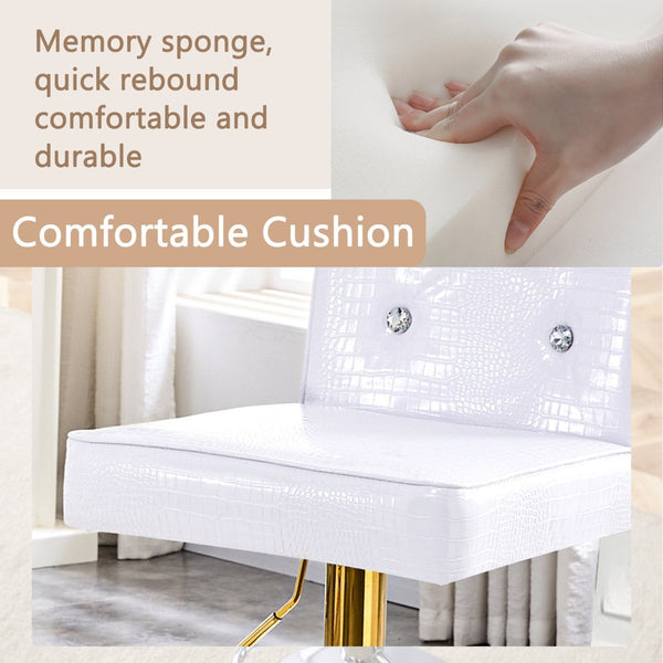 English Elm A Set of 2 Glam Faux Alligator Pvc Barstools with Crystal Buckle Detail White W1512P491869