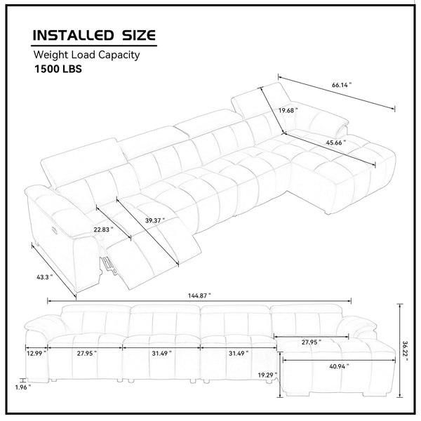 English Elm 4 Seats Wall-Hugger Reclining Sofa - Modern Electric Genuine Leather L-Shaped Couch With Usb Charging W2582S00155