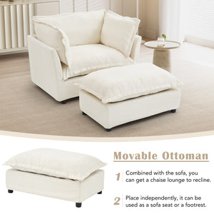 English Elm Modern Chenille Accent Chair with Ottoman Plush Wide Seat Curved Arms for Bedroom Beige N719P428439A