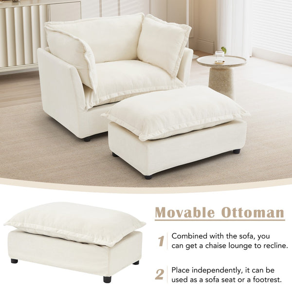 English Elm Modern Chenille Accent Chair with Ottoman Plush Wide Seat Curved Arms for Bedroom Beige N719P428439A