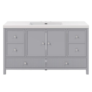 English Elm 60" Freestanding Bathroom Vanity Fluted Fronts Soft Close Drawers Drop-in Sink Blue Gray N817P404100B