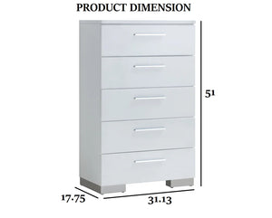 English Elm Modern High Gloss White Chest 5 Drawers 31"W x 17.75"D x 51"H — Contemporary Storage, Easy Assembly B2741P368137