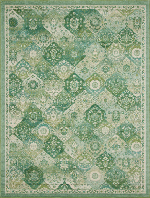 Unique Loom Penrose Blake Machine Made Trellis Rug Green, Beige/Blue/Ivory 9' 0" x 12' 0"