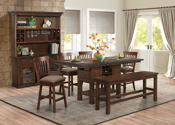 English Elm Dark Dark Brown Finish SwiveL Counter Height Chairs Set of 2 — Industrial Upholstered Seat, Storage Accent, 26" Seat Height B011P294305