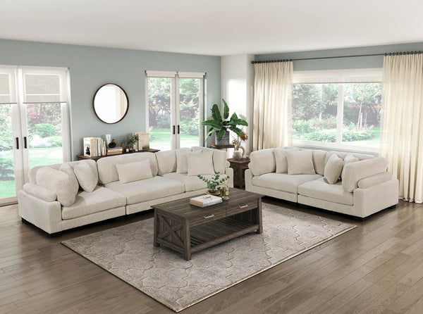 English Elm 1Pc Modular Armless Chair - Plush Beige Corduroy Upholstery With Supportive Lumbar Pillow & Plywood Frame B011P220636