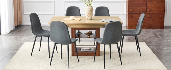 English Elm Expandable Dining Set with Pu Leather Chairs Modern Mdf Table Seats up to Eight Black,Dark Gray,Walnut,Wood W1151S04673