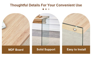 English Elm Table And Chair Set - Modern Wood Texture Mdf Coffee Table With Glass Legs And 4 Stylish Chairs W1151S02075-GIGA