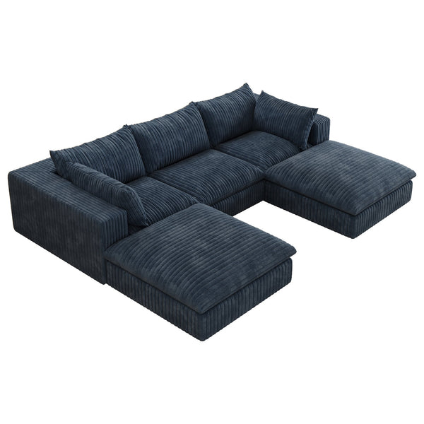English Elm 118.2" Cloud Sofa – Luxurious Corduroy Deep Seat Couch, No Assembly, Removable Cushions, Blue Style W2824S00106