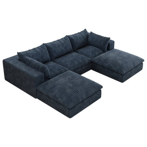 English Elm 118.2" Modular Cloud Sofa Corduroy Upholstered Deep Seat Lounge for Living Room Blue W2824S00155
