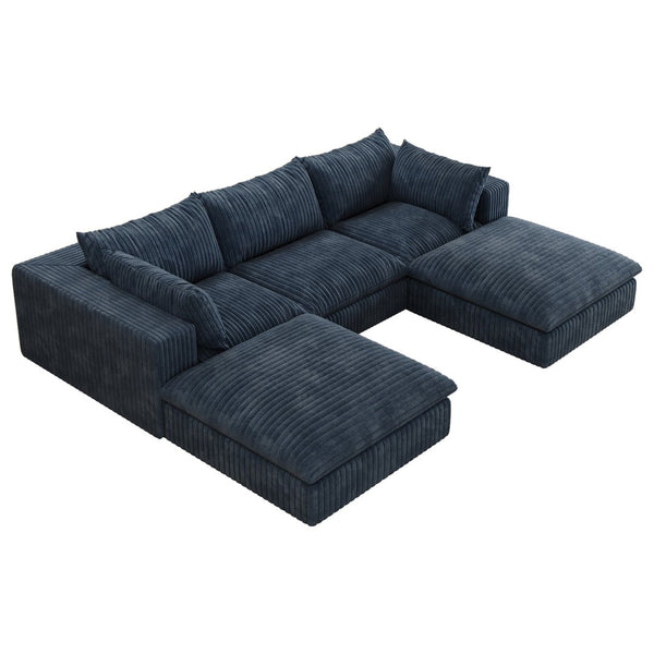 English Elm 118.2" Modular Cloud Sofa Corduroy Upholstered Deep Seat Lounge for Living Room Blue W2824S00155