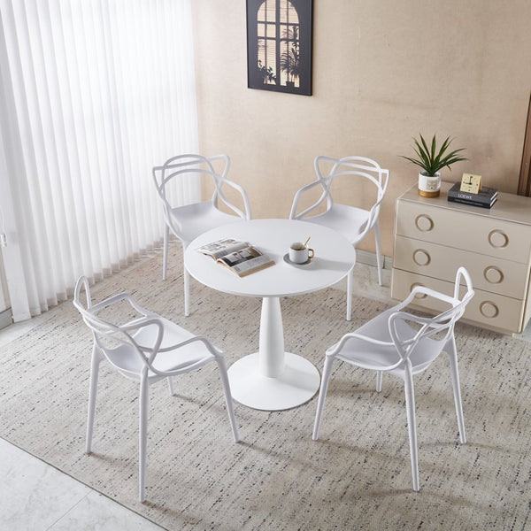 English Elm 1+4,5pieces Mid-century Dining Set White Mdf Top Tapered Metal Legs Seats Six W3766S00008