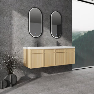 English Elm 60" 60" Wall-Mounted Bathroom Vanity with Double Resin Sink, 4 Soft-Closing Doors, Oak Finish W1972P315223