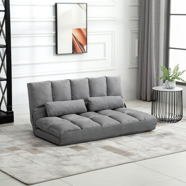English Elm Homcom Convertible Floor Sofa Chair – Adjustable Lounger, Space-Saving Bed With 2 Pillows & Comfort W2225P217474