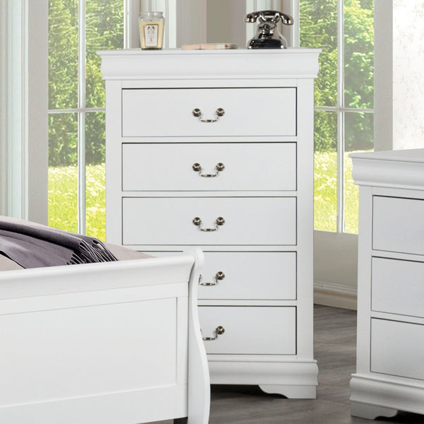 English Elm Transitional White Chest Solid Wood Dovetail Drawers Nickel Pulls Bedroom Storage B2741P372711