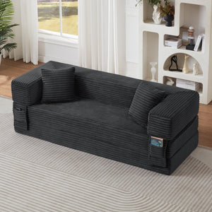 English Elm Modern Cord Fabric Convertible Sofa Sleeper Low Profile Square Frame for Apartments Dark Gray W3396P439849