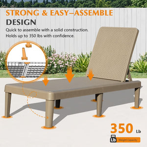 English Elm Pool Chaise Lounge Set of Two Resin Reclining Chairs for Patio Deck Garden Use Khaki W1859P477806