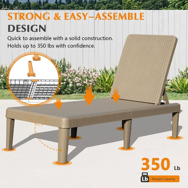 English Elm Pool Chaise Lounge Set of Two Resin Reclining Chairs for Patio Deck Garden Use Khaki W1859P477806