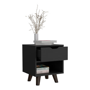 English Elm Crail Nightstand Black with Drawer & Open Shelf, Engineered Wood, Wooden Legs, Modern Durable Design B200P188873