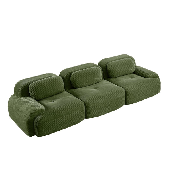 English Elm 3-seat Modular Corduroy Sectional Sofa Ergonomic Curved Design for Living Rooms Olive Green W714S01257