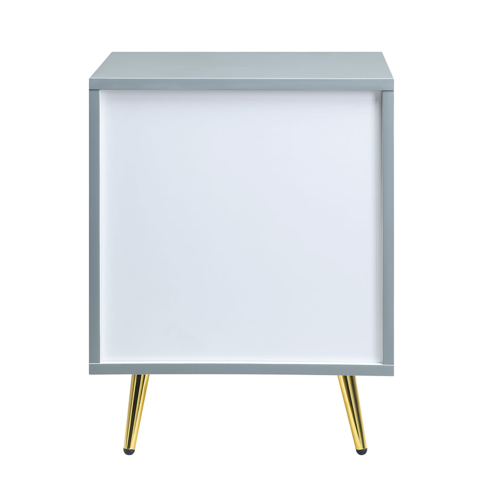 English Elm Gaines Modern Gray High Gloss Nightstand with 2 Drawers, Metal Legs, 66lb Top Capacity, KD Finish B2726P277291