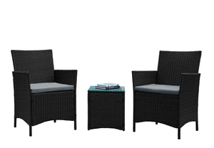 English Elm Imperia 3-Piece Conversation Set with Removable Washable Cushions, Tempered Glass End Table, Weatherproof Rattan Frame Grey B365P398239