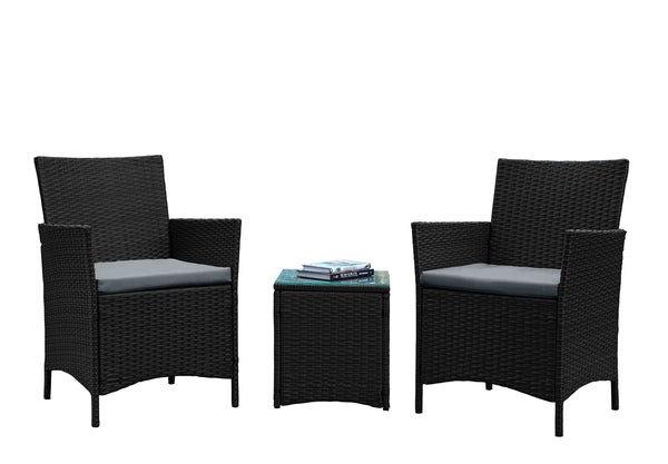 English Elm Imperia 3-Piece Conversation Set with Removable Washable Cushions, Tempered Glass End Table, Weatherproof Rattan Frame Grey B365P398239