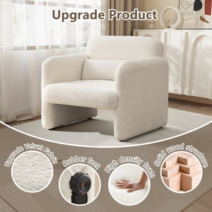 English Elm Best-selling Boucle Cloud Chair Curved Plush Upholstered Armchair with Lumbar Pillow Included Beige W1765P334054