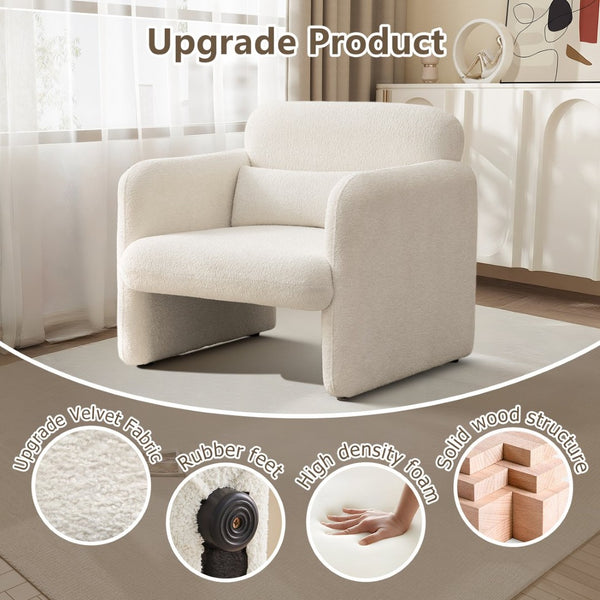 English Elm Best-selling Boucle Cloud Chair Curved Plush Upholstered Armchair with Lumbar Pillow Included Beige W1765P334054