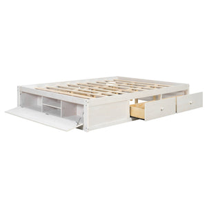 English Elm Queen Platform Storage Bed with Hydraulic Lift Footboard and Four Drawers Antique Finish White LP000139AAK
