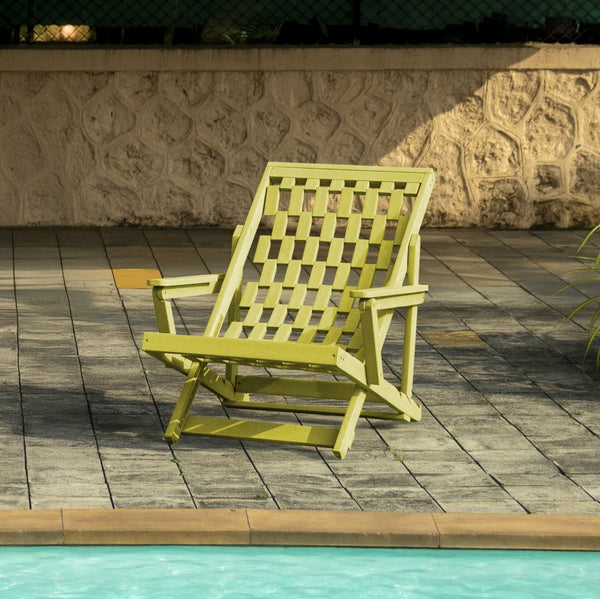 English Elm Pinecrest Outdoor Folding Lounge Chair Recycled Hdpe Reclining Patio Seat with Cushion Yellow B2745P409697