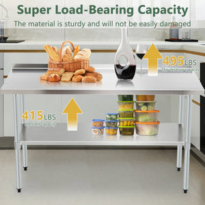 English Elm 24x60 Stainless Steel Prep Table with Adjustable Undershelf, Galvanized Legs, Heavy-Duty 24x60x37in Workstation for Kitchen Commercial Use W1422P252476