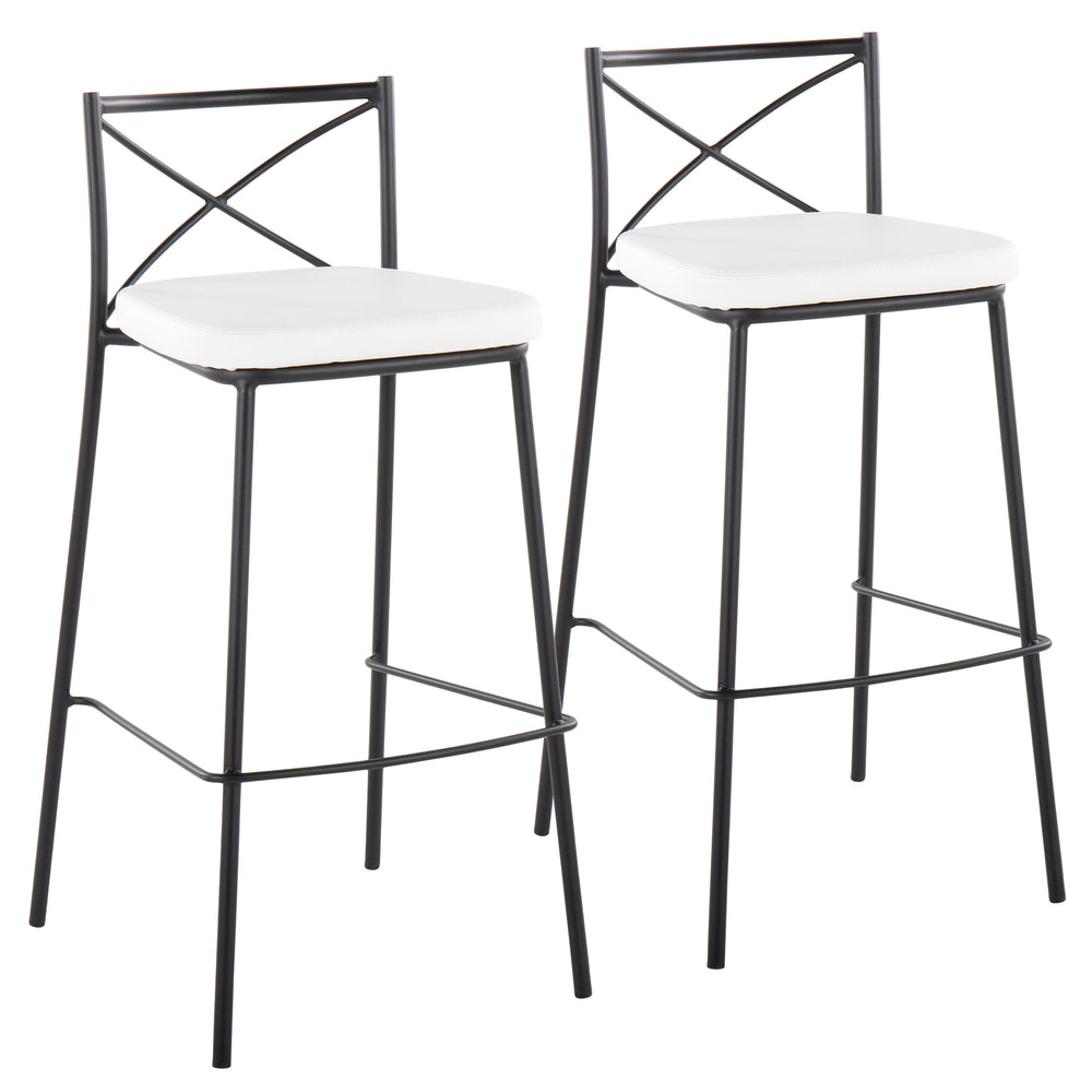 English Elm Modern Charlotte 30" Barstool Set of 2 — White Faux Leather, X-Back Contemporary Glam with Black Metal Frame B202P222255